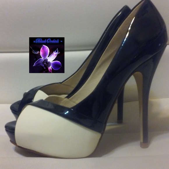 💜ALDO💜 sz 6 BLACK WHITE GLOSSY STILETTO HEELS NEW - Picture 6 of 12